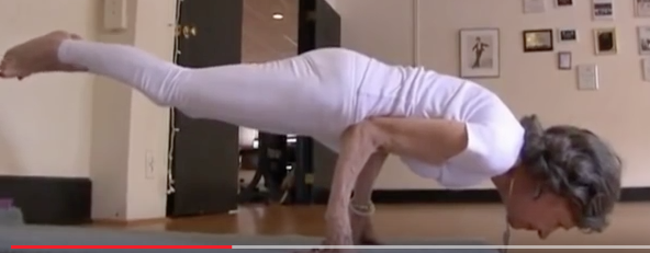 93 year old yoga instructor-peacock pose